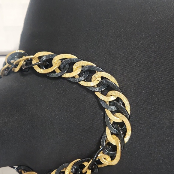Black and Gold Large Link Statement Necklace - Picture 4 of 7